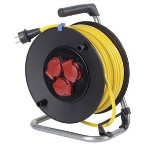 Pagarinātājs ar spoli AS-Schwabe K35 AT-N07 V3V3-F, 3G1.5, 40 m, IP44, 3 ligzdas, melna krās./dzeltena krās.