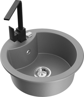 Кухонная мойка Mexen Diego 6512-71-670300-70, гранит, 48.8 см x 48.8 см x 16.7 см, черный цв./серый цв./хромовый цв.