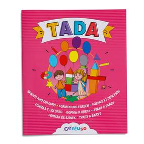 Книжка Geniuso Tada Shapes and Colours, RUS, EN, DE, Французский, Испанский, Венгерский, Чешский, Словацкий, розовый цв.