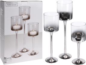 Подсвечник Home Styling Collection, стекло, Ø 9 см, 35 см, серебристый цв., 3 шт.
