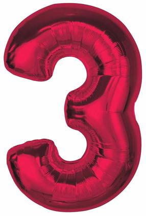 Folijas balons cipars GoDan Smart Nr. 3, sarkana krās.