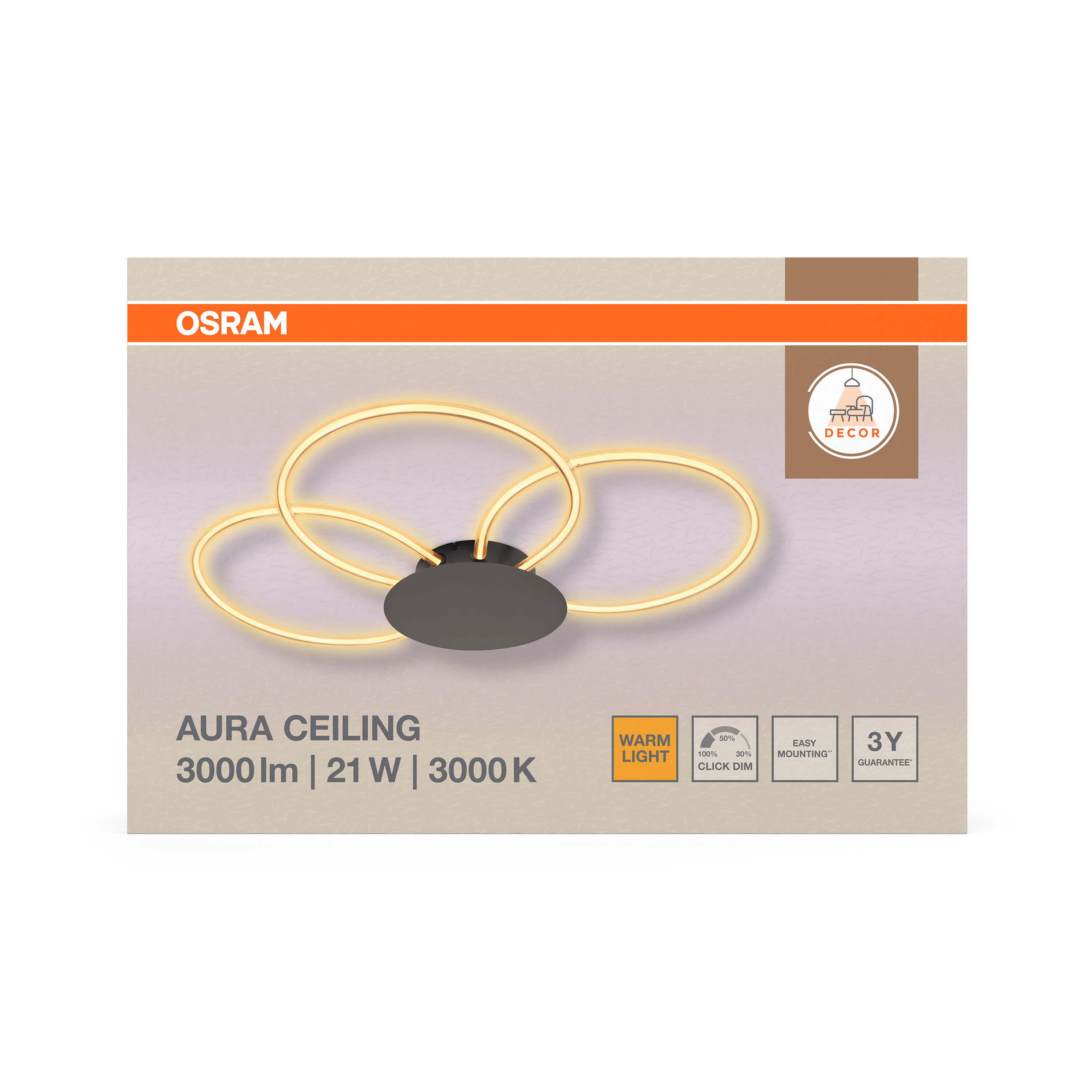 Valgusti lagi Osram Aura, LED, 3000 °K, 1 x 21 W, läbipaistev v. / tumehall v.