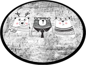 Vannitoa põrandamatt Foutastic Three Bears Circle, valge v./must v., 80 cm x 80 cm, Ø 80 cm