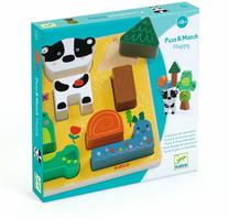 Medinė dėlionė Djeco Puzz & Match Happy, 2.5 cm, įvairių spalvų, 10 vnt.
