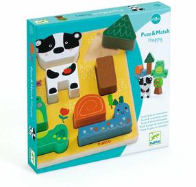 Деревянные пазлы Djeco Puzz & Match Happy, 2.5 см, многоцветный, 10 шт.