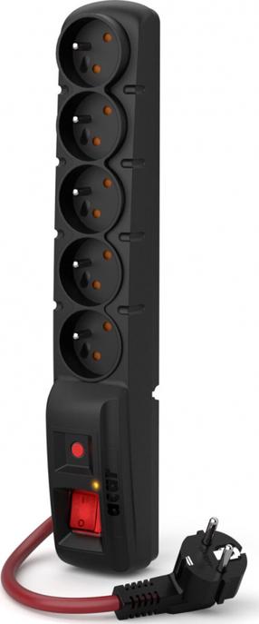 Pikendusjuhe Acar F5 Power W2289, 3 x 1,5 mm², 1.5 m, 5 pesa, lülitiga, must v./punane v.