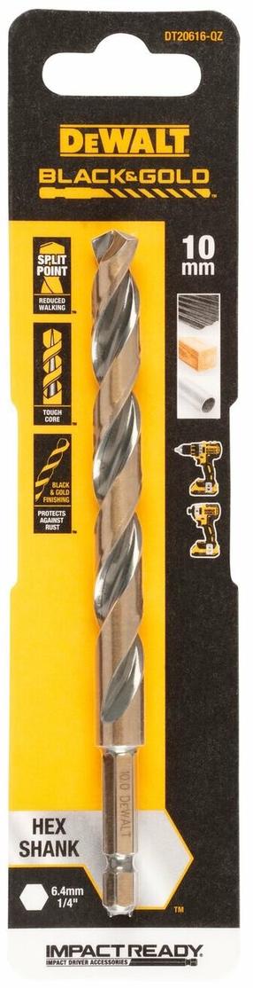 Metallist puur Dewalt, puit/metall/teras, hss, hex 1/4, 10 mm x 13.8 cm