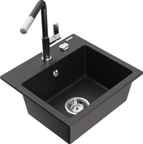 Кухонный умывальник с кухонным смесителем Mexen Milo Metallic black/gold+Black/Chrome, гранит, 43 см x 41 см x 17.1 см, metallic black/gold+black/chrome цв.