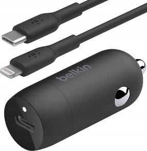 Auto telefona lādētājs Belkin CCA004BT1MBK, USB Type C/Lightning, 5.4 cm, melna krās., 30 W