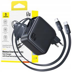 Telefona lādētājs Baseus EnerCore CJ21, 2 x USB Type C male/1 x USB Type C, melna krās., 67 W