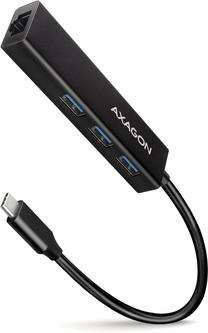 USB sadalītājs Axagon HMC-GL3A USB-C male, 3 x USB 3.2/RJ-45 female, 0.2 m, melna krās.