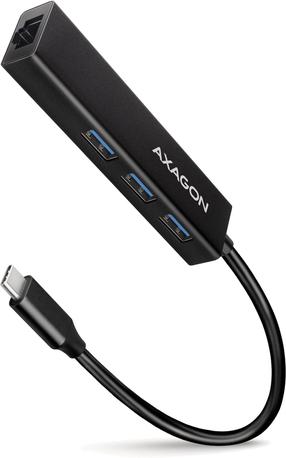 USB sadalītājs Axagon HMC-GL3A USB-C male, 3 x USB 3.2/RJ-45 female, 0.2 m, melna krās.