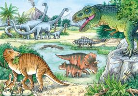 Dėlionė 2in1 Ravensburger Dinosaurs, 26 cm x 18 cm, 48 vnt., įvairių spalvų