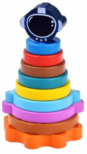 Medinė piramidė Planet Stacks, 13 cm, įvairių spalvų