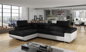 Kampinė sofa Anton Sawana 14, Soft 17, balta sp./juoda sp., kairinė, 202 x 275 cm x 90 cm