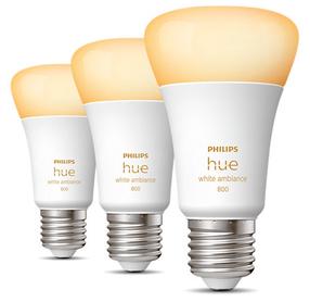 Умная лампа Philips Hue LED, A60, 2200 - 6500 °К, E27, 6 Вт, 570 - 830 лм, 3 шт.