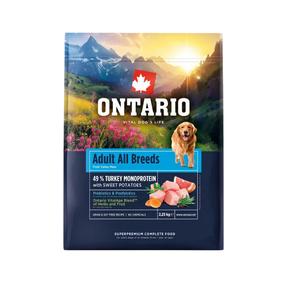 Kuiv koeratoit Ontario All Breeds Adult Monoprotein, kalkun/magus kartul, 2.25 kg