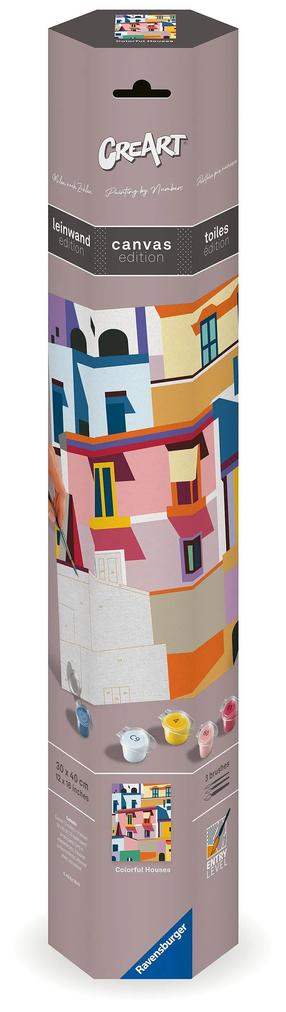Tapymas pagal skaičius Ravensburger CreArt Canvas Edition Colorful Houses, įvairių spalvų