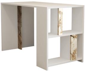 Rašomasis stalas su lentyna Kalune Design Lima Marble, 120 cm x 60 cm, 75.4 cm, balta sp./ruda sp./smėlio sp.