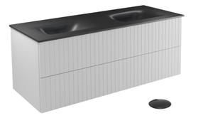 Vonios spintelė su praustuvu Besco Akya Linea, balta sp./juoda sp./pilka sp., 52.5 cm x 131 cm x 50.7 cm