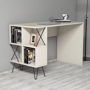 Kirjutuslaud ja riiul Kalune Design Extra 845HCT3820, 120 cm x 60 cm, 78.8 cm, must v./kreemjasvalge