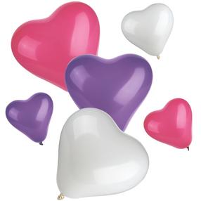 Õhupallide komplekt erikujuga Papstar Hearts, valge v./roosa v./violetne v., 12 tk