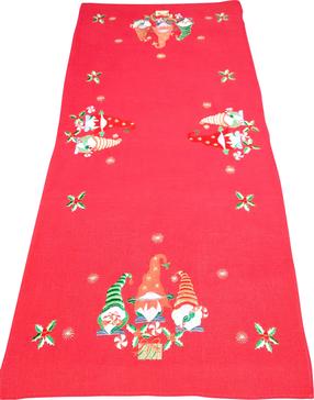 Kalėdinis stalo takelis stačiakampė Gnomes, raudona sp./žalia sp., 40 x 160 cm