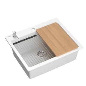 Virtuves izlietne Quadron Kurt 110, granīts, 59 cm x 50 cm x 21.5 cm, balta krās.