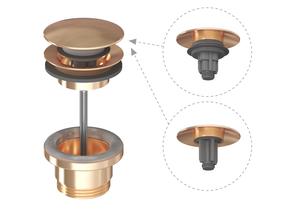Sifona komplekts ar "click-clack"vāku izlietnei Ravak, 63 mm, click clack funkcija, zeltrozā krās.