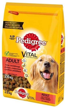 Sausas šunų maistas Pedigree Vital, jautiena/vištiena, 2.6 kg