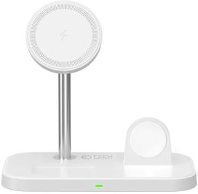 Bezvadu lādētājs Tech-Protect A22 3-in-1 MagSafe, USB-C female/3 x Qi Wireless, balta krās., 15 W