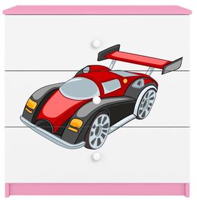 Vaikiška komoda Kocot Kids Babydreams Racing Car, balta sp./rožinė sp., 41 cm x 80 cm x 80.5 cm