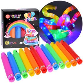 Sensorinių vamzdelių rinkinys Light Up Pop Pipes, 19 cm, įvairių spalvų, 12 vnt.