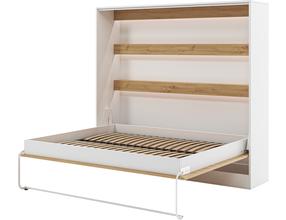 Lova dvigulė Devesto Horizontal LED, 160 x 200 cm, balta sp./artisan oak sp., be čiužinio, su grotelėmis