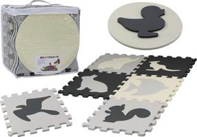 Paklājiņš mazuļiem - puzle Lean Toys Animals, 30 cm x 30 cm, 28 gab, pelēka krās.