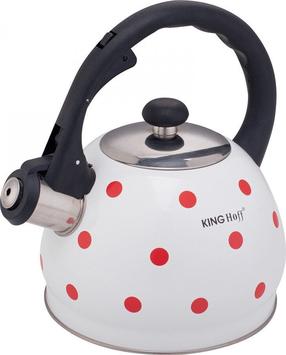 Tējkanna ar svilpi King Hoff KH-1736, 2 l, balta krās./melna krās./sarkana krās.