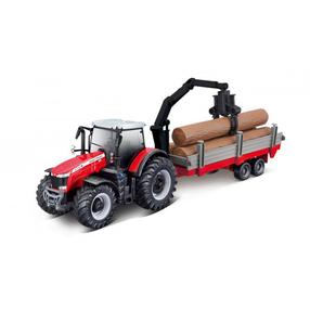 Rotaļu traktors Bburago Massey Ferguson 8740S, sarkana krās.