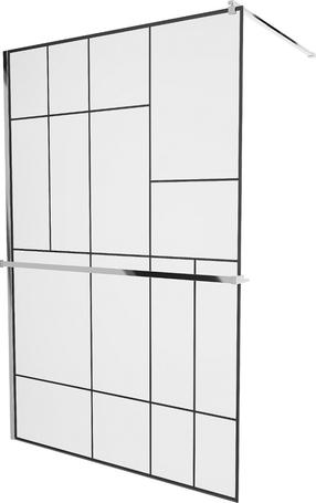 Dušo sienelė Mexen Kioto+ Walk-In, 130 cm x 200 cm, juoda sp./chromo sp./grūdintas