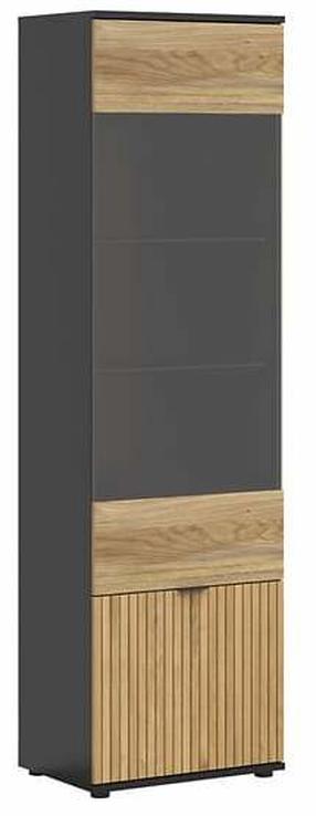Vitrina Luen, juoda/ąžuolo medienos imitacija, 57 cm x 39.5 cm x 196 cm