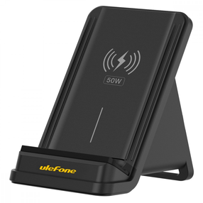 Bezvadu induktīvā lādētājs UleFone WCS01, USB Type C/Qi, 11.2 cm, melna krās., 50 W