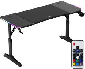 Kompiuterio stalas reguliuojamo aukščio Huzaro Hero 3.6 RGB, 140 cm x 60 cm, 56 - 79 cm, juoda sp.