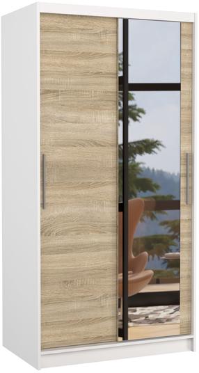 Spinta ADRK Baros, balta sp./sonoma ąžuolo sp., 58.1 cm x 100 cm x 200 cm, su veidrodžiu
