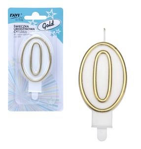 Dzimšanas dienas svece Ravi Gold 0, zelta krās./balta krās., 14 cm