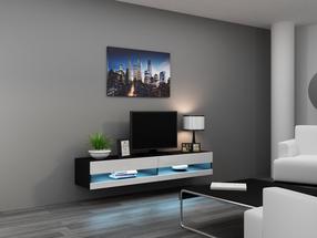 ТВ стол Cama Meble Vigo New 180, белый цв./черный цв., 180 см x 30 см x 40 см