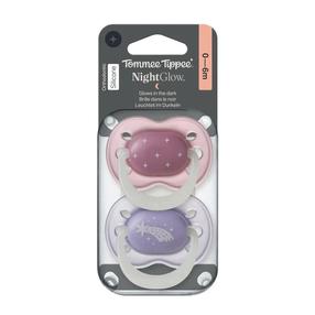 Čiulptukų rinkinys Tommee Tippee Night Glow, 0 mėn., rožinė sp./violetinė sp.