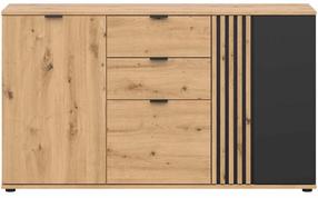Komoda Vabres, juoda sp./artisan oak sp., 87 cm x 150.5 cm x 40 cm