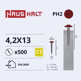 Isekeermestavad kruvid Haushalt DIN 14566, 4.2 mm x 13 mm, 500 tk