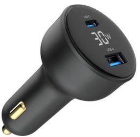 Automobilinis įkroviklis Gembird PURE POWER, USB Type C/USB Type A, 14.5 cm, juoda sp., 30 W