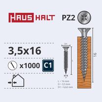 Medsraigtis, universalieji Haushalt PZ2, 3.5 x 16 mm, 1000 vnt.
