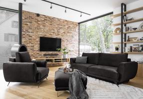 Baldų komplektas Megis 3F & 1F & Pouf, vidaus, tamsiai ruda sp.